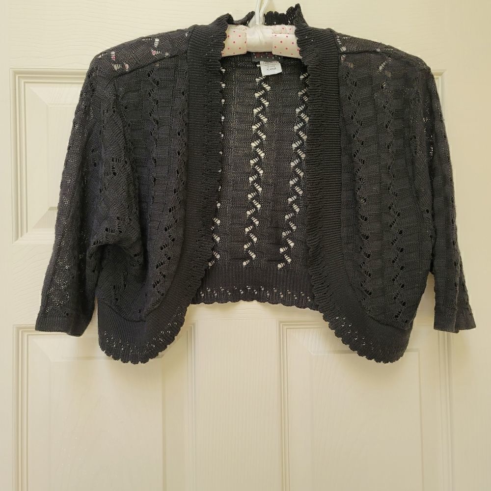 Cardigan hot shot x-large girls youth black lace scalloped short cropped cover u